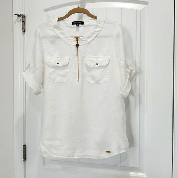 Ellen Tracy Womens 100% White Linen Shirt, Size Small - Picture 1 of 8